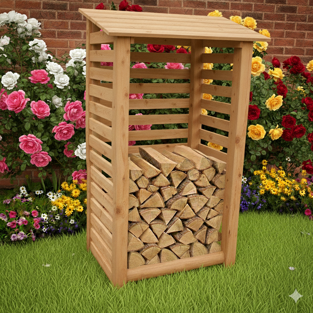 Tall slatted log store