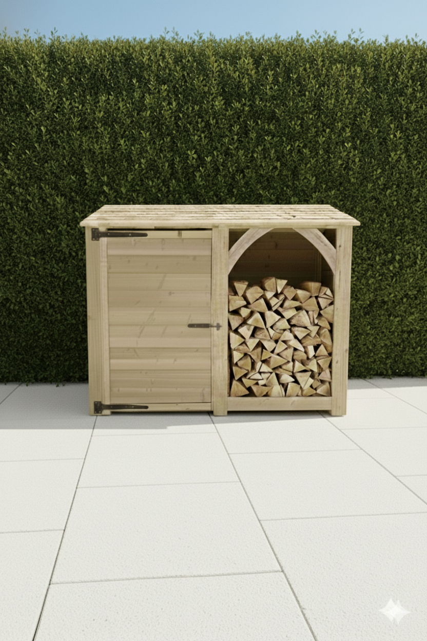 Tool shed with log store