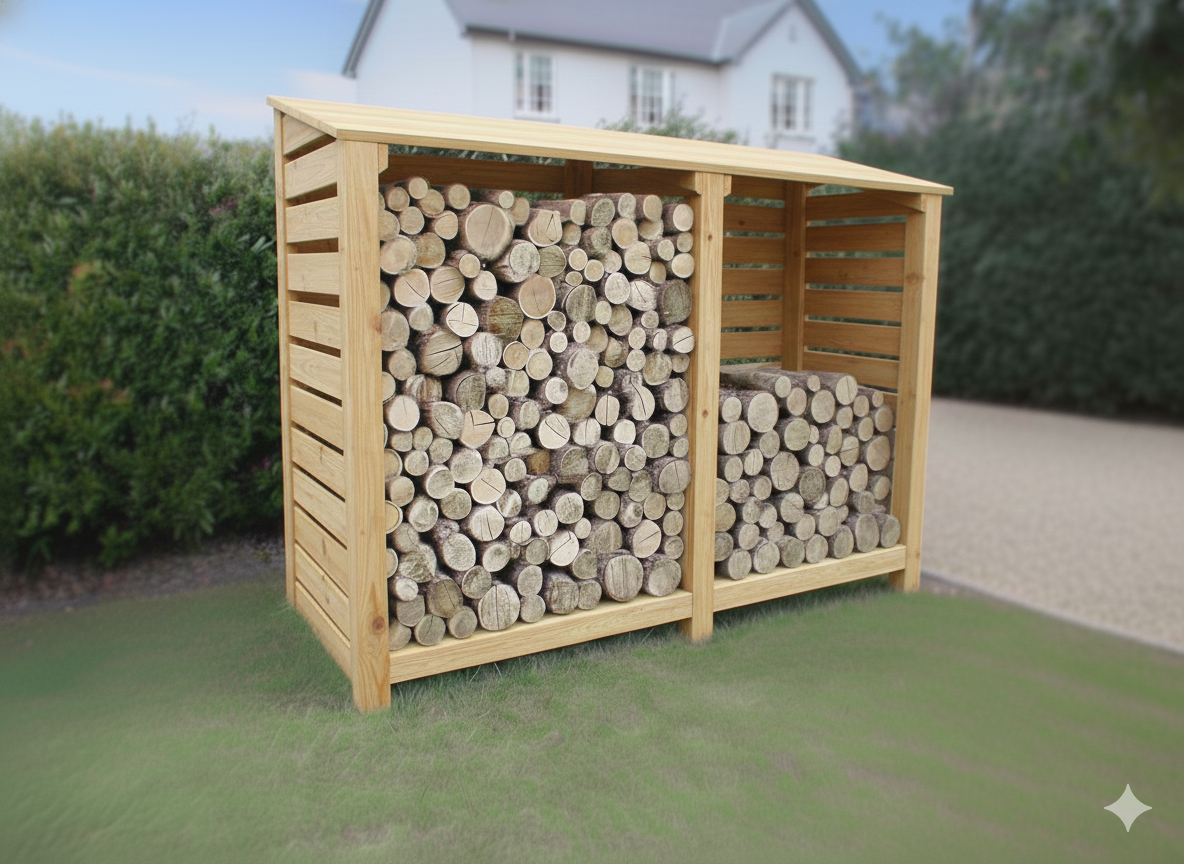 Large slatted log store