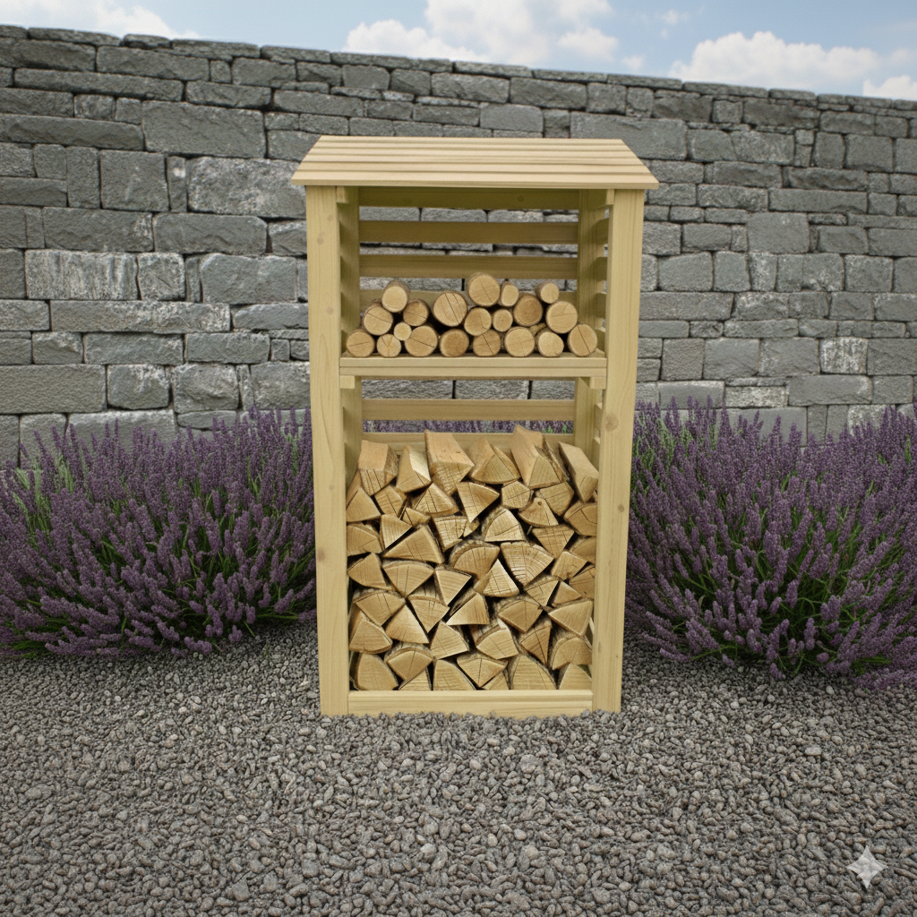 Tall slatted log store